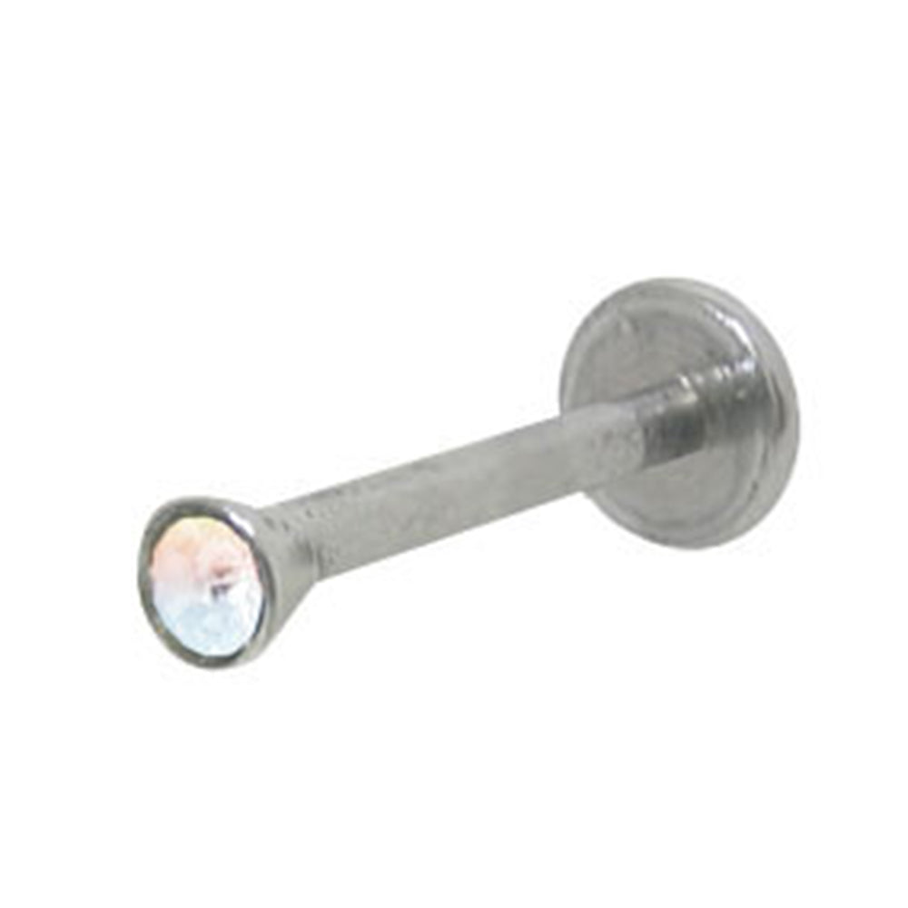 Surgical Steel 16 Gauge Flat Back Labret Stud with AB CZ Torch