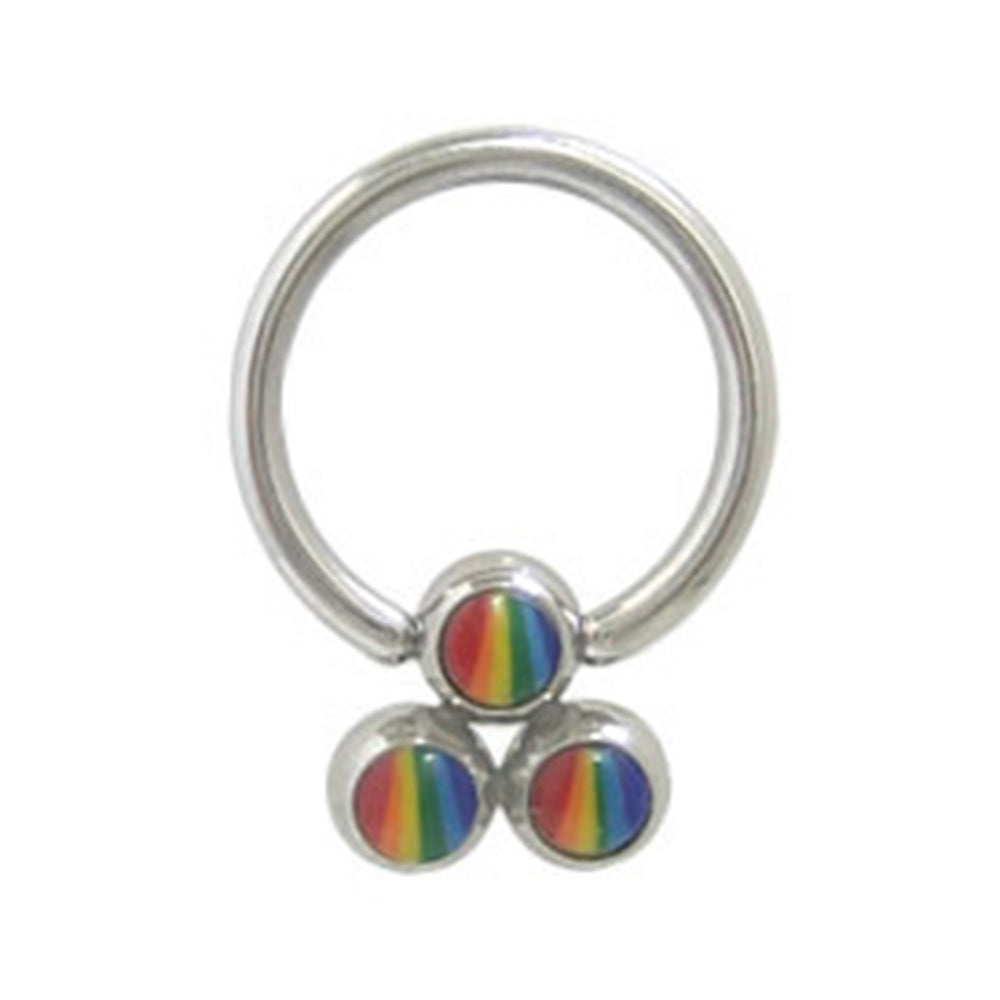 Surgical Steel 14 Gauge Captive Bead Ring with Triple Pride Logo
