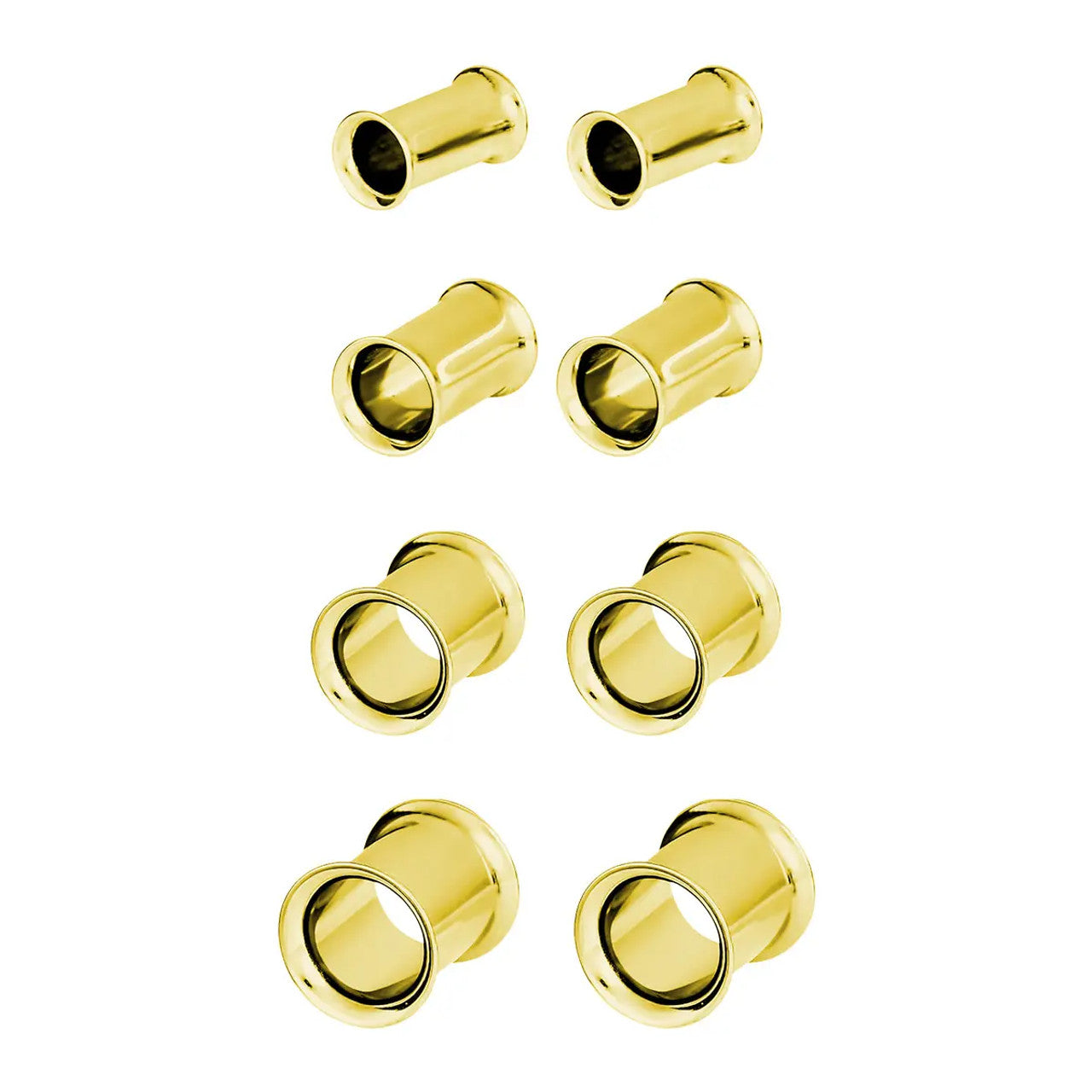 Surgical Steel Gold Double Flared Plug Ear Tunnel 12 to 2" Gauge - Set