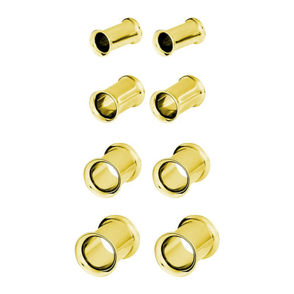 Surgical Steel Gold Double Flared Plug Ear Tunnel 12 to 2" Gauge - Set