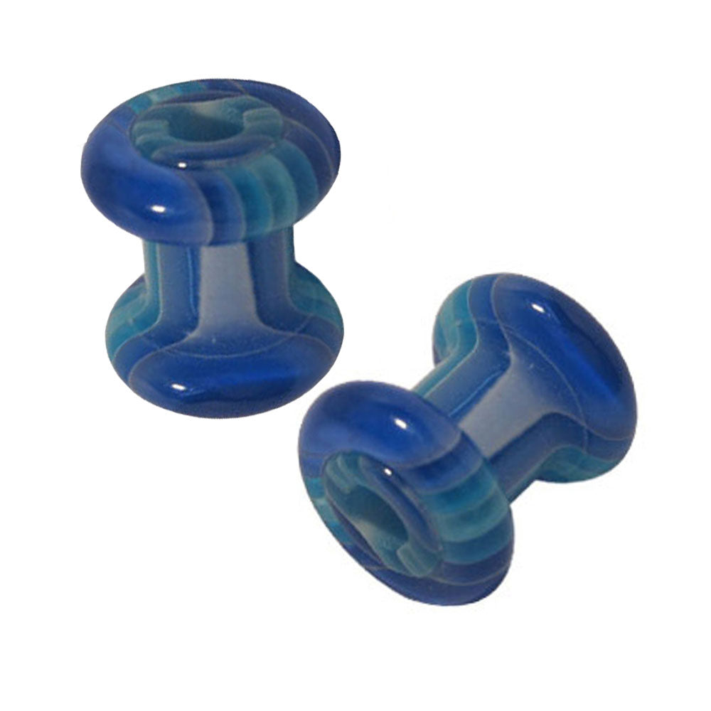 Acrylic 2 Gauge Ear Plugs Blue with White Stripes - Pair