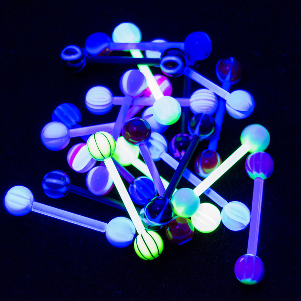 Bioflex UV Glow Stripe Ball Straight Barbells 14G 16mm - 20 Pack - photo 2