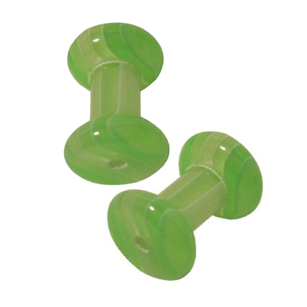 Acrylic 6 Gauge Ear Plugs Green with White Stripes Marble UV - Pair