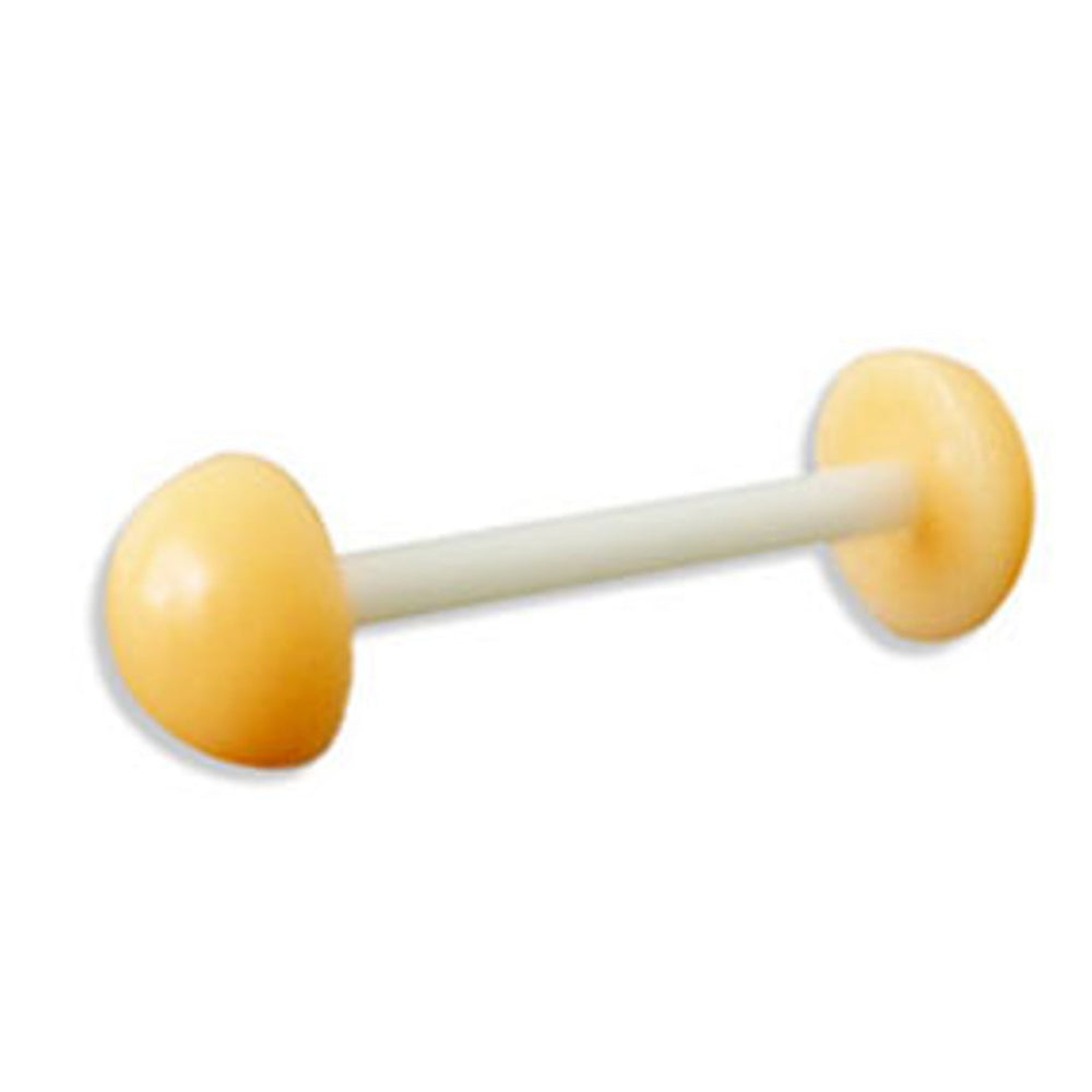 Acrylic Barbell 14G with UV Glow Yellow Half Balls - 2 Lengths
