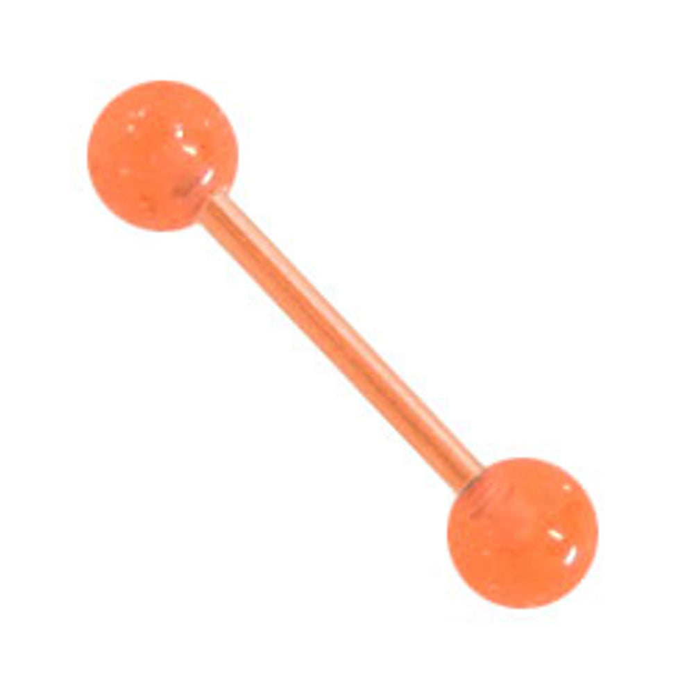 Acrylic 14 Gauge Straight Barbell with Orange UV Glitter Ball