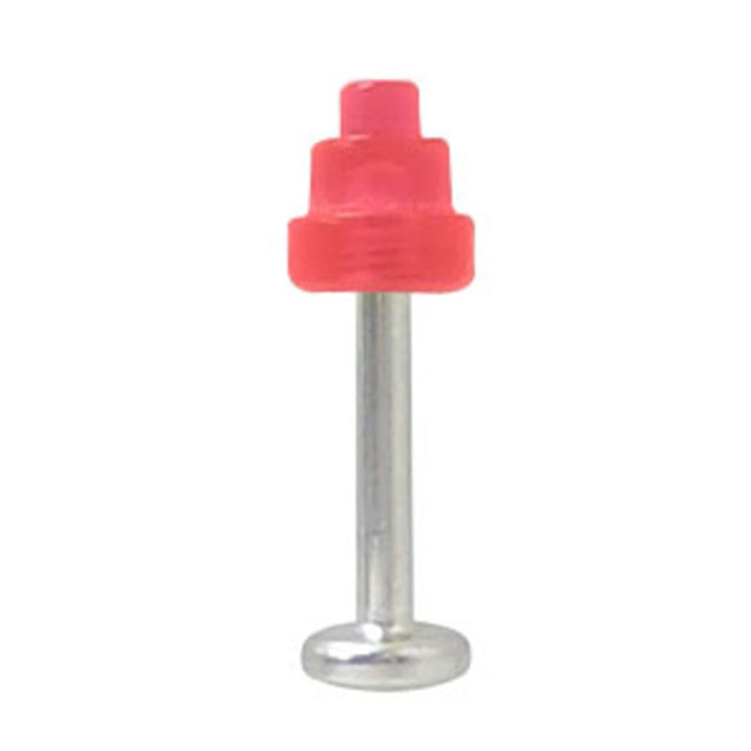Surgical Steel 16 to 18 Gauge Labret with UV Red Acrylic Spike Top
