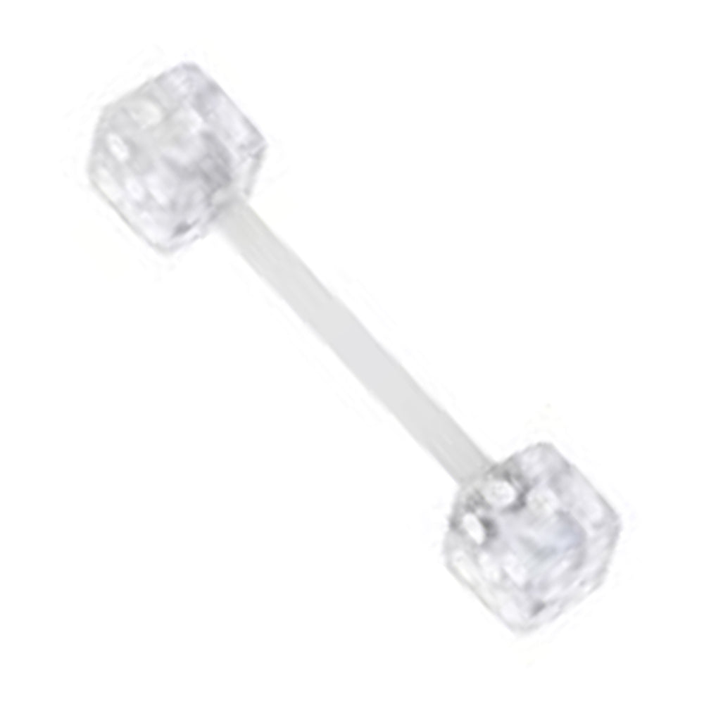 Acrylic 14 Gauge Straight Barbell with White Dice UV