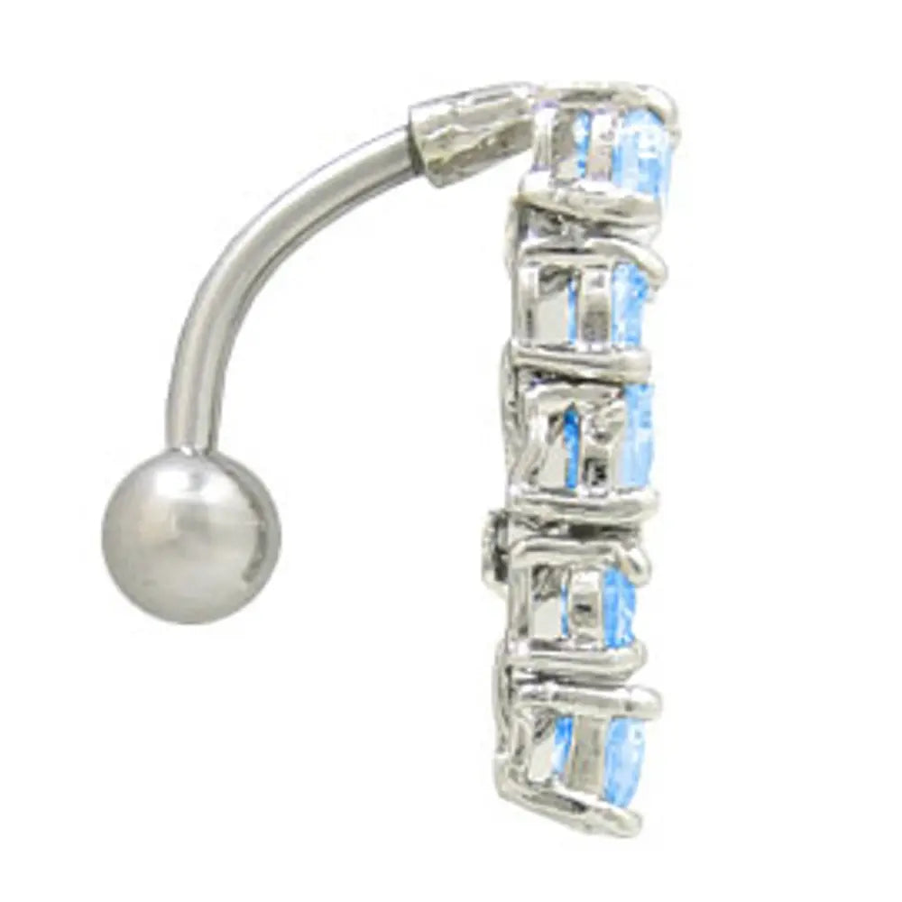 Surgical Steel 14 Gauge Vertical Drop Reverse Belly Ring with Blue CZ - photo 2