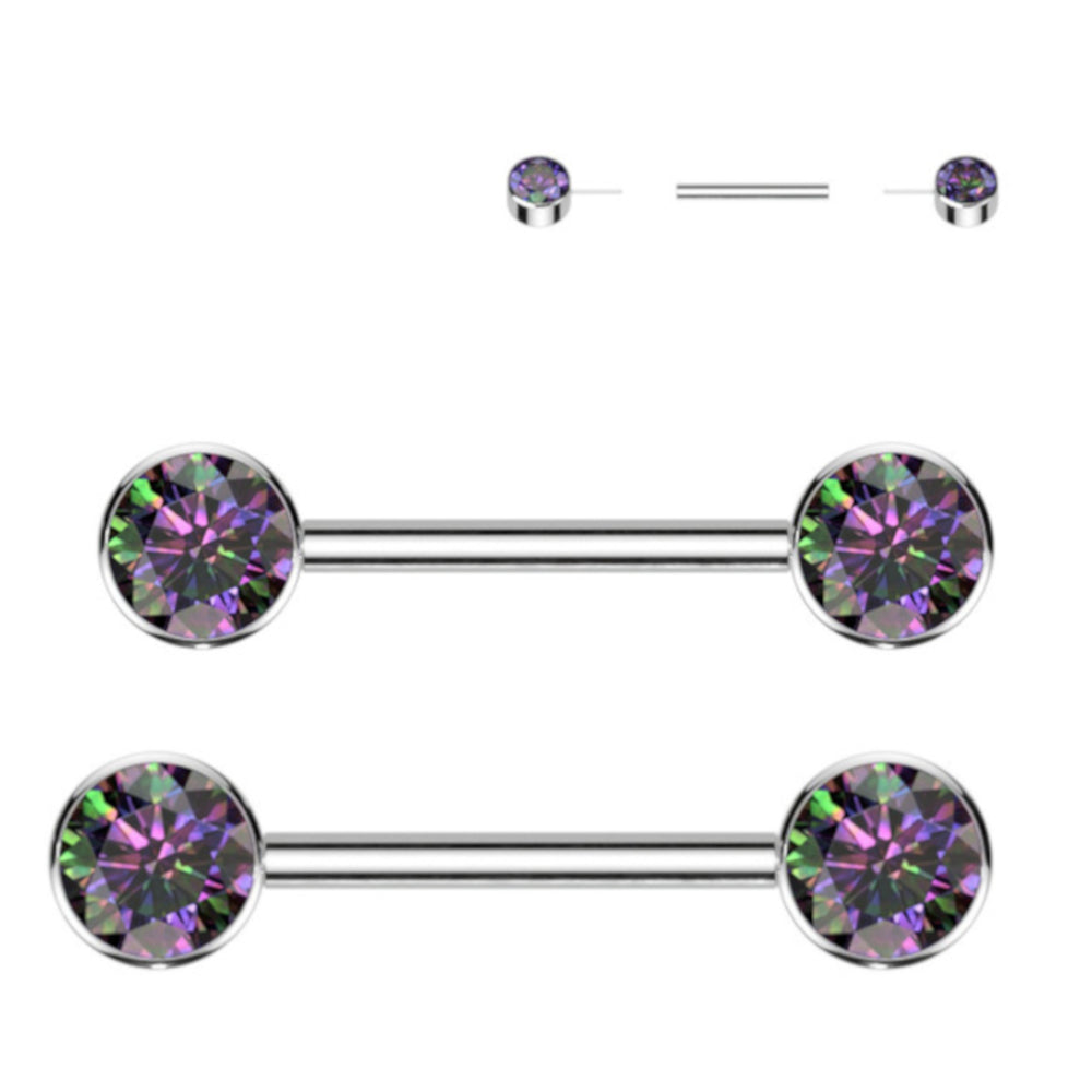 Titanium 14 Gauge Nipple Barbell CZ Forward Facing Flat Bezel - Pair - photo 12