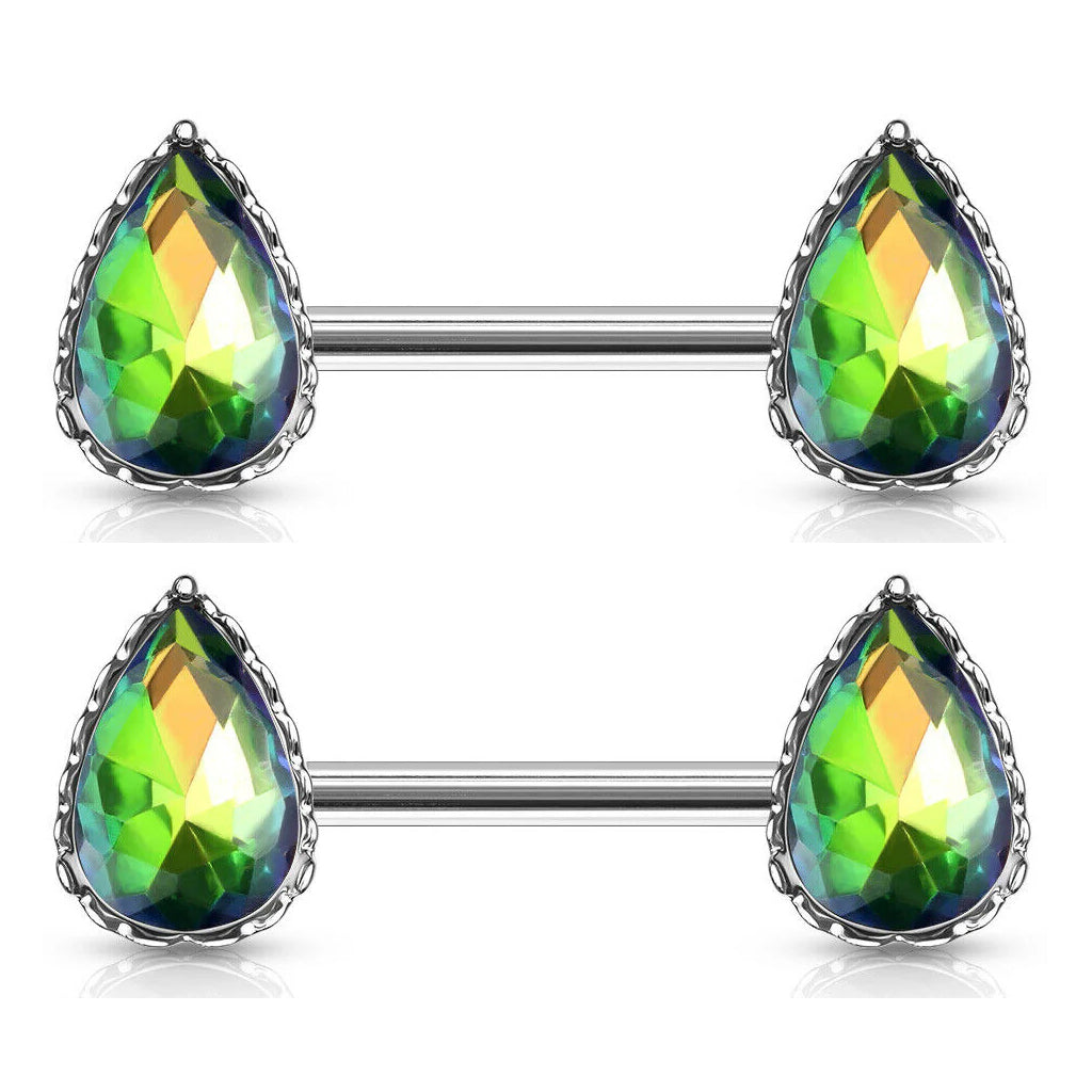 Surgical Steel 14 Gauge Nipple Barbell with AB Teardrop CZ - Pair - photo 11
