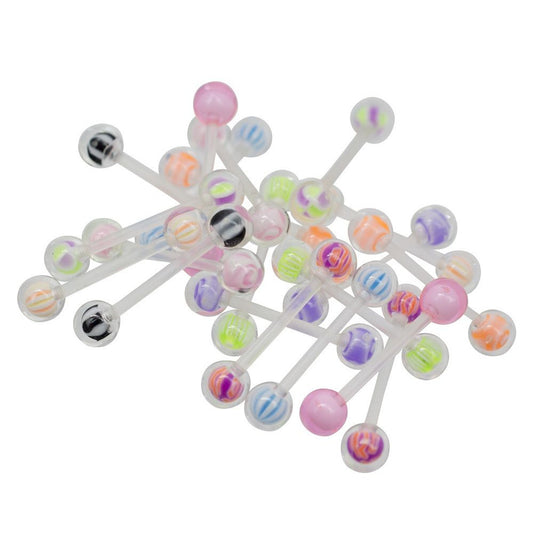 Bio-Flex Clear Acrylic Tongue Ring Straight Barbell 14 Gauge - 20 Pack
