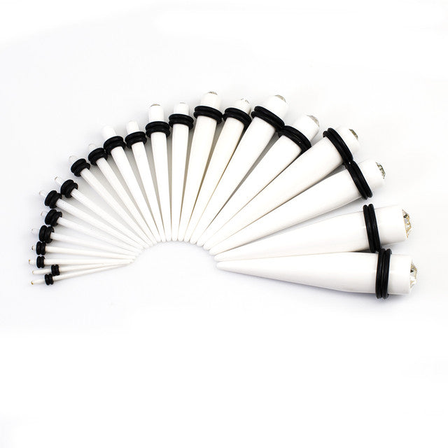 White Acrylic CZ Spike Taper Stretching Kit 16G to 7/16 Inch - 22 Pack - photo 5