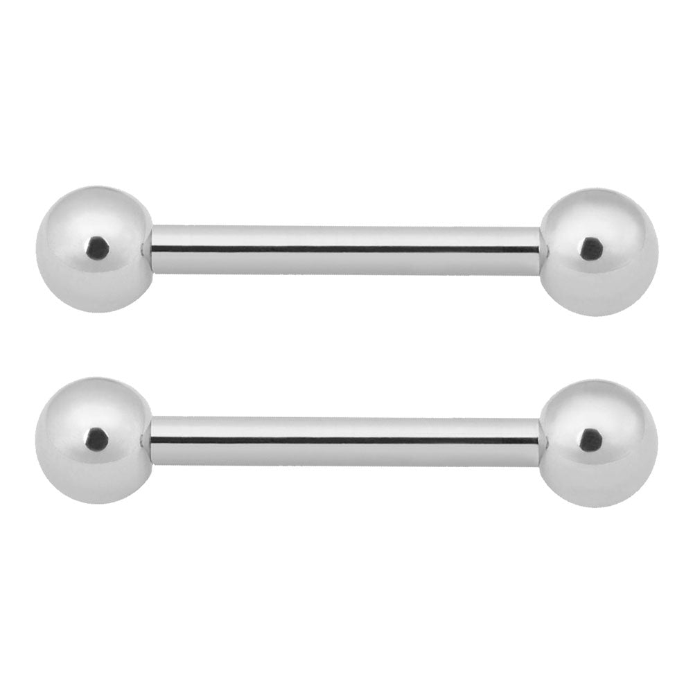 14K White Gold 14 Gauge Straight Barbell for Nipple and Tongue - Pair