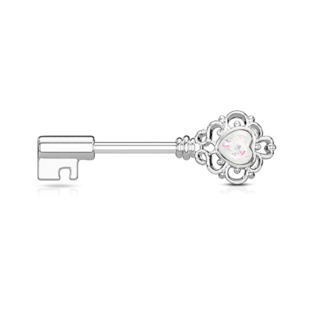 Surgical Steel Nipple Barbells with Opal Heart Vintage Key - Pair - photo 7