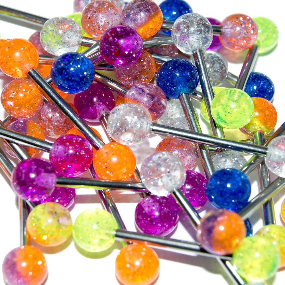 Surgical Steel 14 Gauge Straight Barbell Glitter Balls - 20 Pack