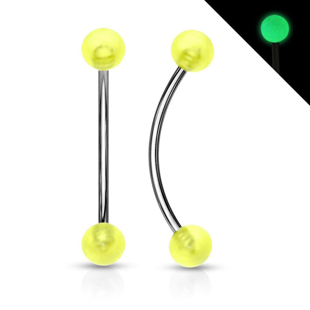 Surgical Steel 16 Gauge Curved Barbell with Glow in Dark Ball - Pair - photo 5