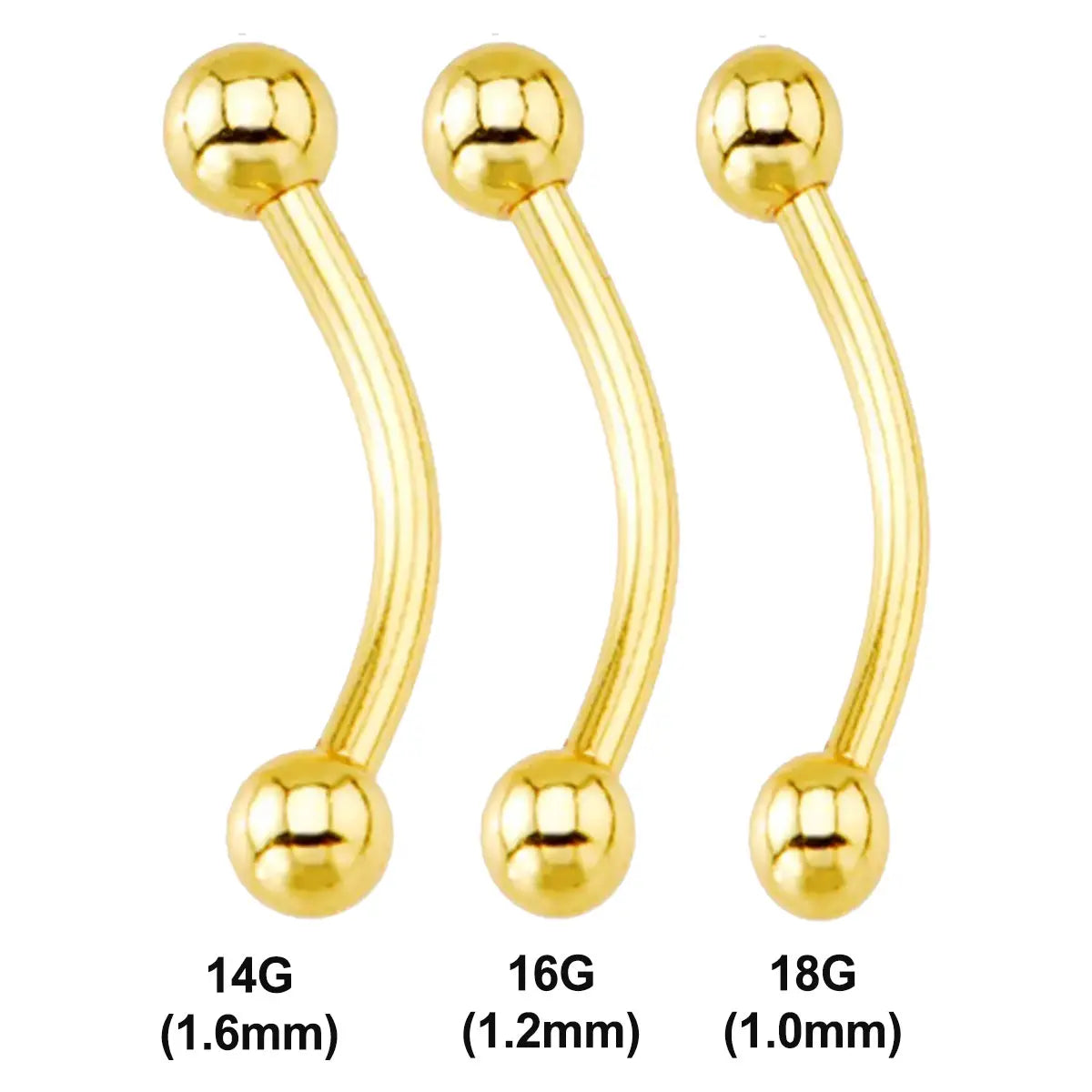 14K Solid Yellow Gold 14 to 18 Gauge Curved Barbell - photo 2
