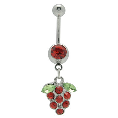 Surgical Steel 14 Gauge Belly Ring with CZ Dangle Strawberry