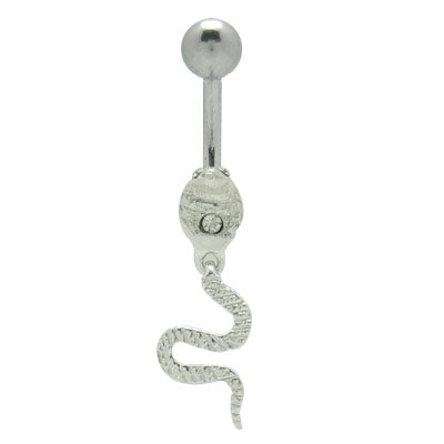 Surgical Steel 14 Gauge Belly Ring with Dangle King Cobra and CZ