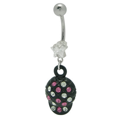 Surgical Steel 14 Gauge Belly Ring with Black Baseball Cap