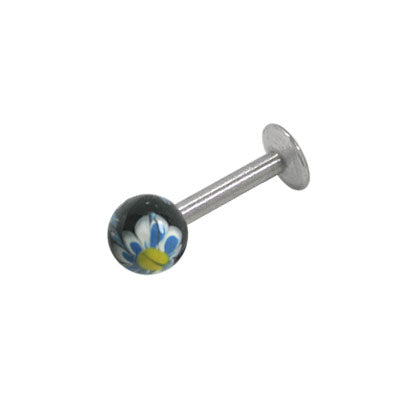 Surgical Steel 14 Gauge Labret Stud with Hand Painted Flower Ball