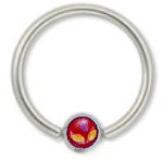 Surgical Steel 14 Gauge Captive Bead Ring with Red Flower Logo