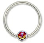 Surgical Steel 14 Gauge Closure Hoop with Bright Flower Logo