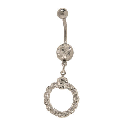 Surgical Steel 14 Gauge Belly Ring with Dangle Circle and CZ