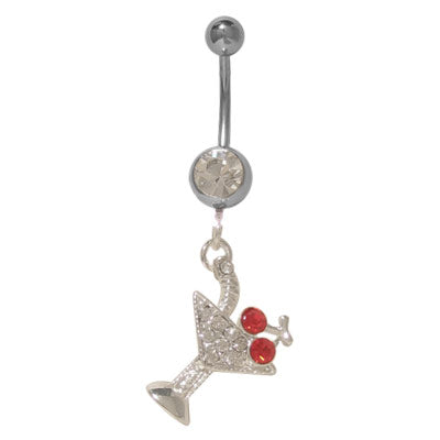 Surgical Steel 14 Gauge Belly Ring with Dangle Martini Glass