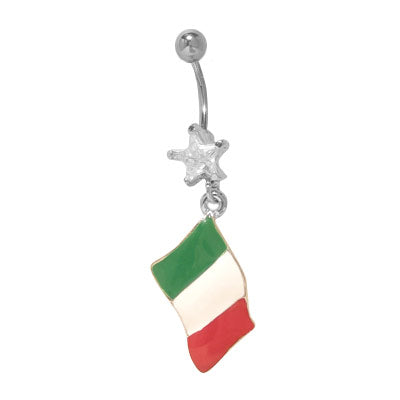 Surgical Steel 14 Gauge Belly Ring with Dangling Italian Flag