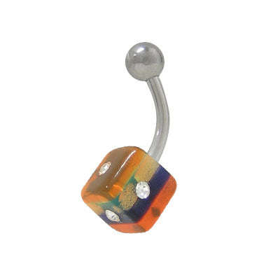 UV Acrylic 14 Gauge Belly Ring with Cube Design