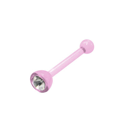 Pink Acrylic 18 Gauge Nose Bone with Clear CZ Gem