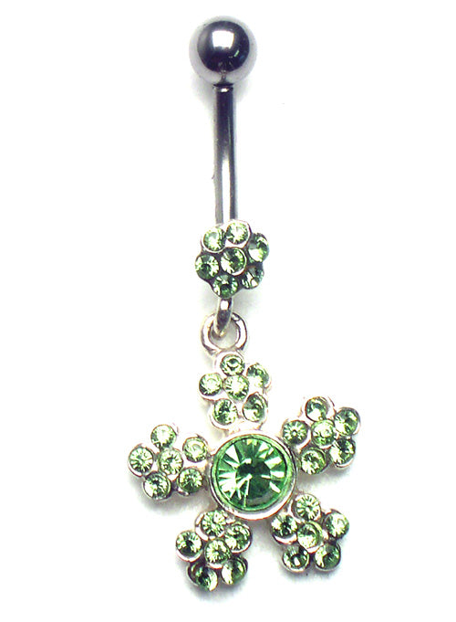 Surgical Steel 14 Gauge Belly Ring with Purple Flower Dangle