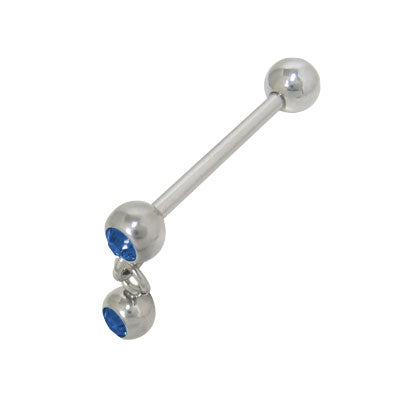 Surgical Steel 14 Gauge Tongue Barbell Blue Double Jewel Dangle