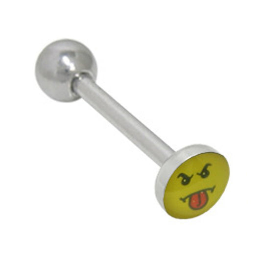 Surgical Steel Tongue Ring Straight Barbell 14 Gauge Tongue Face Logo