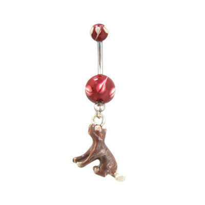 Surgical Steel 14 Gauge Belly Ring with Painted Dog Dangle