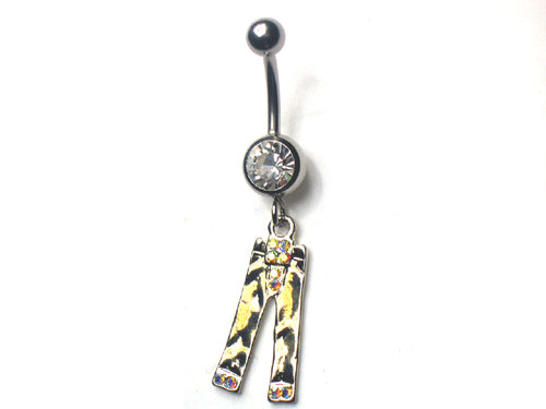 Surgical Steel 14 Gauge Belly Ring with Dangling Opal Pants