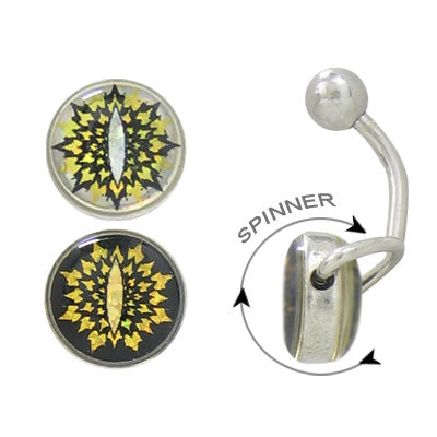 Surgical Steel 14 Gauge Belly Ring with Spinning Holographic Flower