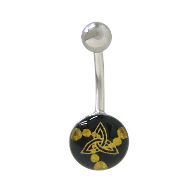 Surgical Steel 14 Gauge Belly Ring with Holographic Triquetra Design