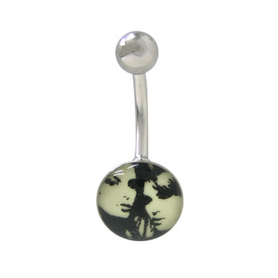 Surgical Steel 14 Gauge Belly Ring with Glow in the Dark Faces