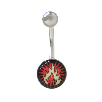 Surgical Steel 14 Gauge Belly Ring with Glow in the Dark Flames