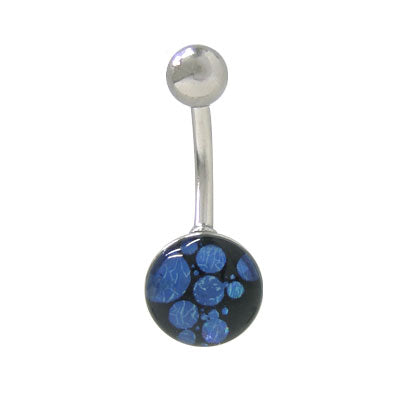 Surgical Steel 14 Gauge Belly Ring with Holographic Blue Spots