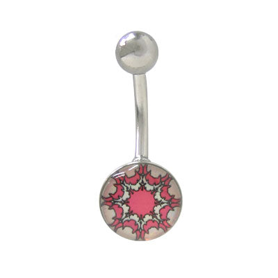 Surgical Steel 14 Gauge Belly Ring with Holographic Floral Design