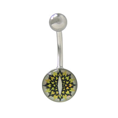 Surgical Steel 14 Gauge Belly Ring with Holographic Flower Design