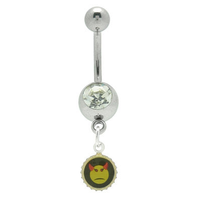 Surgical Steel 14 Gauge Belly Ring with Dangle Devil Face