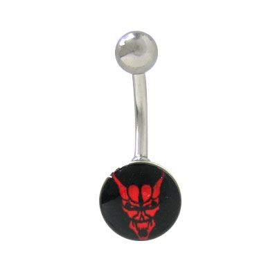 Surgical Steel 14 Gauge Belly Ring with Holographic Devil