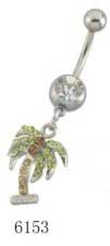 Surgical Steel 14 Gauge Belly Ring with Dangling Palm Tree