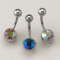 Surgical Steel 14 Gauge Banana Belly Ring with Opal Jewel