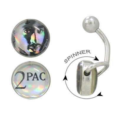 Surgical Steel 14 Gauge Belly Ring with 2Pac Holographic Spinner