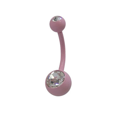 Surgical Steel 14 Gauge Pink Plated Belly Ring with Clear CZ